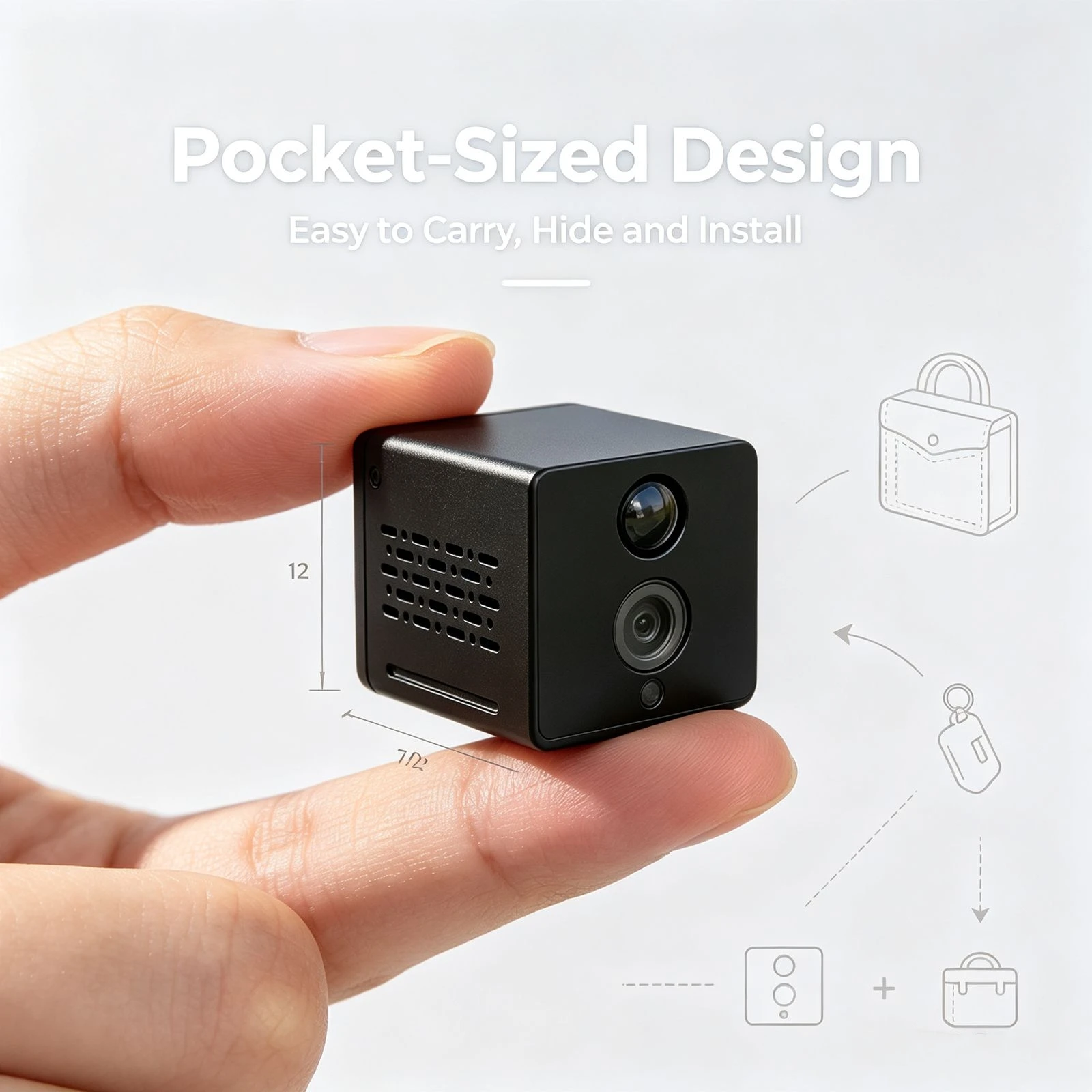 High-definition mini square camera with night vision and motion detection, a compact portable security camera suitable for indoor and outdoor nanny cameras, usable for home office, pet, and baby monitoring