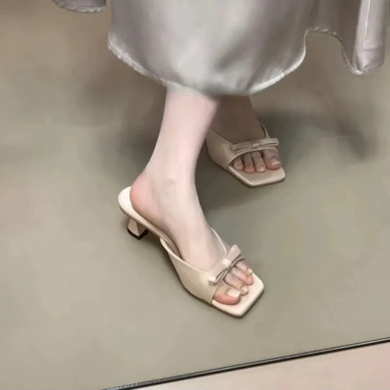 Flip-flops for Women in Summer, Elegant Open-toe Sandals with Stunning Bows and High Heels view 3