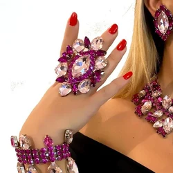 XSBODY Ins Fashion Crystal Exaggerate Finger Rings Adjustable Jewelry Elegant Large Rhinestone Open Rings for Women Decoration