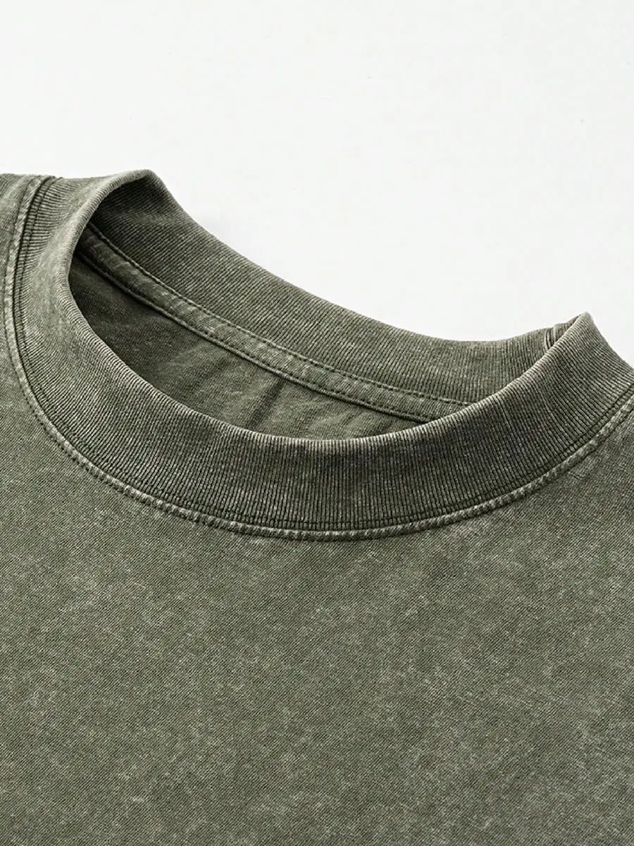 

Vintage Distressed Washed Cotton Tee Unisex Round Neck Casual Workout Top