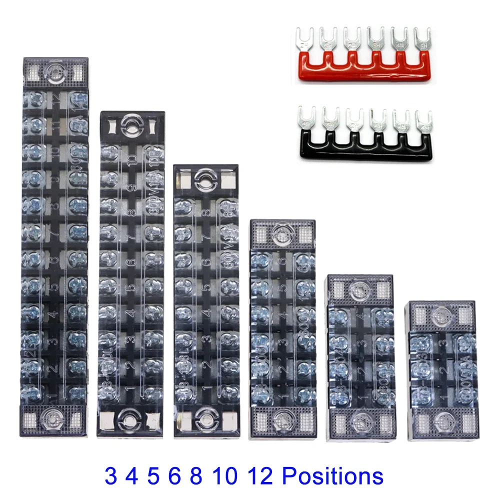 IKFAE TB Terminal Block 600V 15A Double Row Strip Screw Terminal Block with TB Connector 3 4 5 6 8 10 12 Way