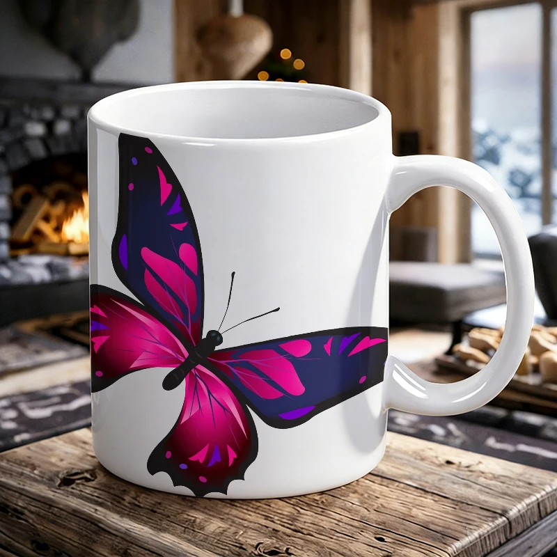 

Purple-Pink Gradient Butterfly Ceramic Cup, Coffee Cup, Milk Cup, Office Tea Cup, Drinking Cup, Fade-Resistant, Gift for Friends