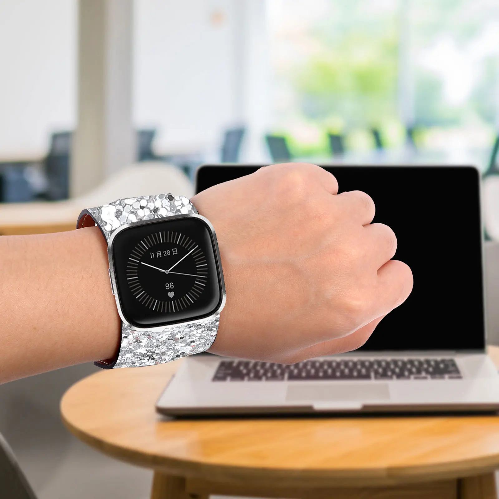 

Glitter Watchband Compatible with Fitbit 2 PU Comfort Fit Strap Wrist Band