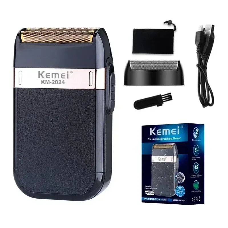 Kemei barbeador elétrico para homens moda concha de couro à prova dwaterproof água recarregável profissional aparador barba navalha KM-2024