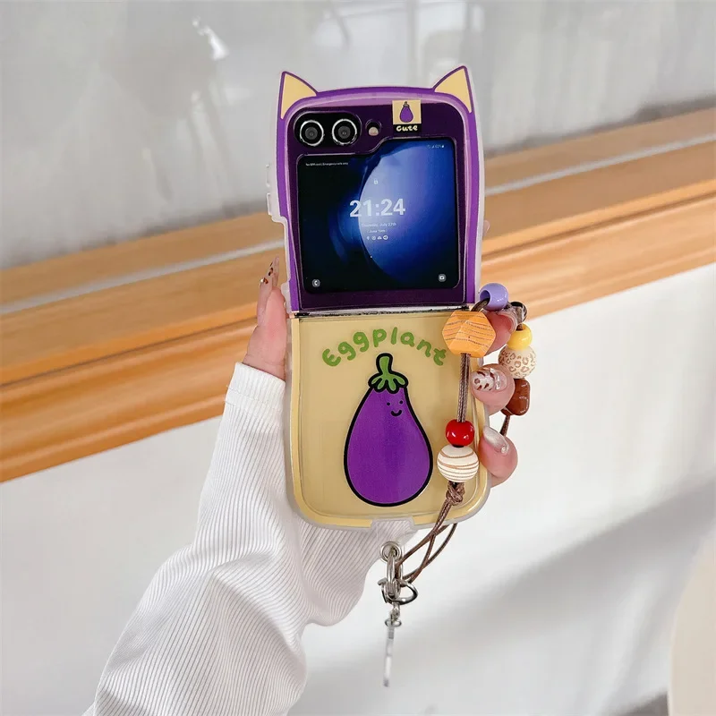 Funda de teléfono con dibujos de berenjena para Samsung Galaxy Z Flip 6 5 4 3 funda protectora trasera para ZFlip4 ZFlip5 ZFlip6