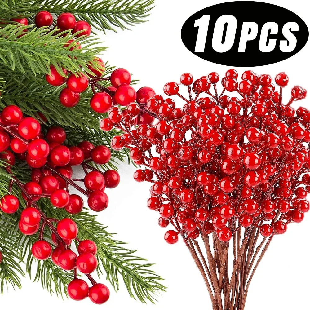 10/1Pcs Artificial Red Berry Stamen Flowers Bouquet Chritsmas Fake Berries Branches For DIY Xmas Tree New Year Party Decorations