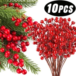 10/1Pcs Artificial Red Berry Stamen Flowers Bouquet Chritsmas Fake Berries Branches For DIY Xmas Tree New Year Party Decorations