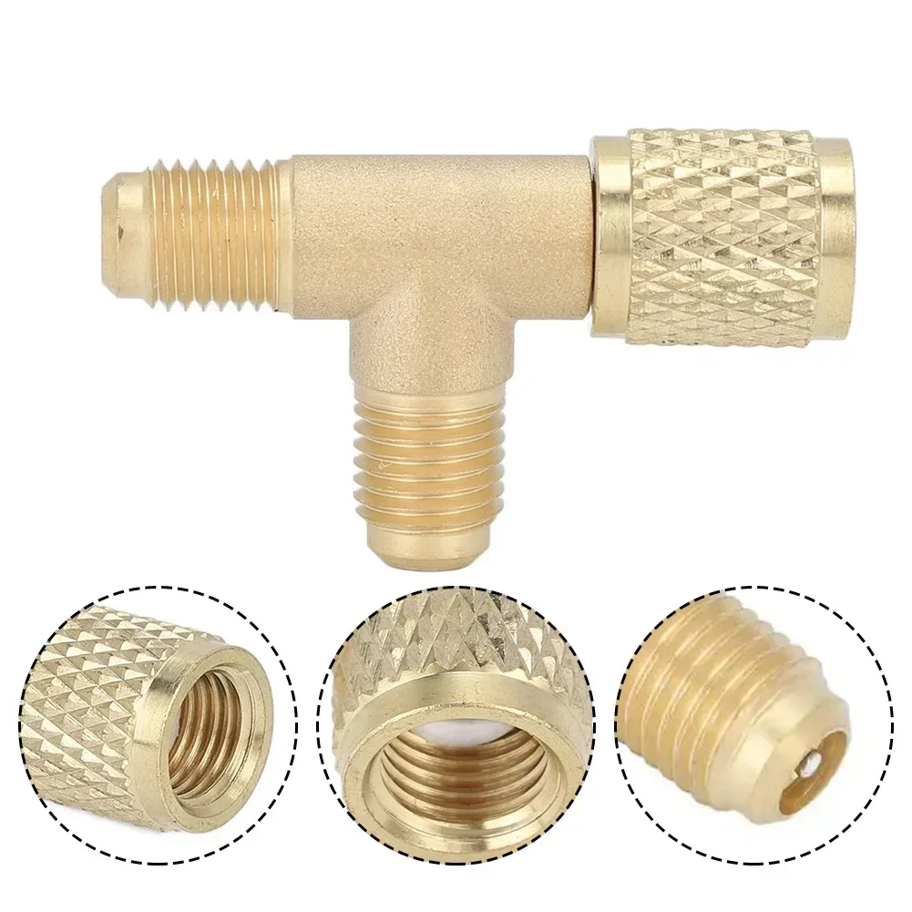 

1pc Quick Connect Tee Adapter With 1/4" SAE Brass Valve For R22 R12 R134 Adapter Yellow Home Improvement Tool Part