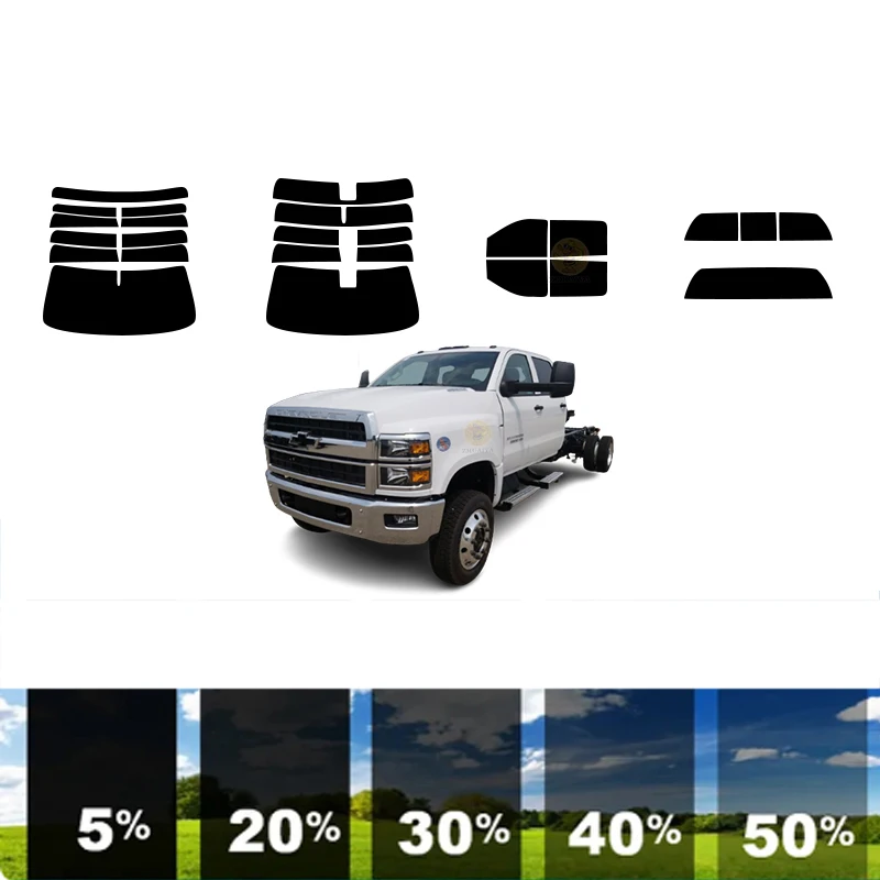 

precut Removable Window Tint Film Car 100%UVR 5%-70%VLT Heat Insulation Carbon ﻿For CHEVROLET SILVERADO 6500 4DR TRUCK 2019-2023