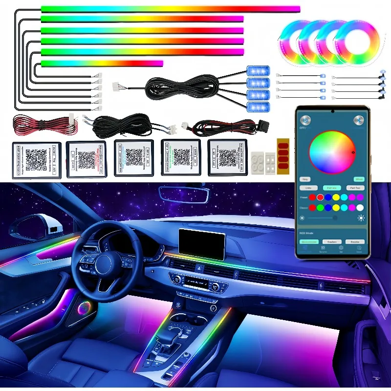Image of 2026 Neue Auto-Innenraum-LED-Lichtleisten mit kabelloser App- und Fernbedienung, RGB 6/10/18/22 in 1 Ambientebeleuchtungs-Sets, 16 Millionen Farben Auto-Neonlichter, Musiksynchronisierung, Geeignet