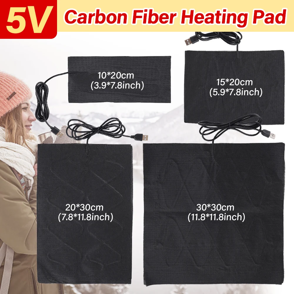 5V USB Carbon Fiber Heating Pad Hand Warmer Body Warmer Fast-Heating Heating Film Electric Winter Infrared Fever Heat Mat