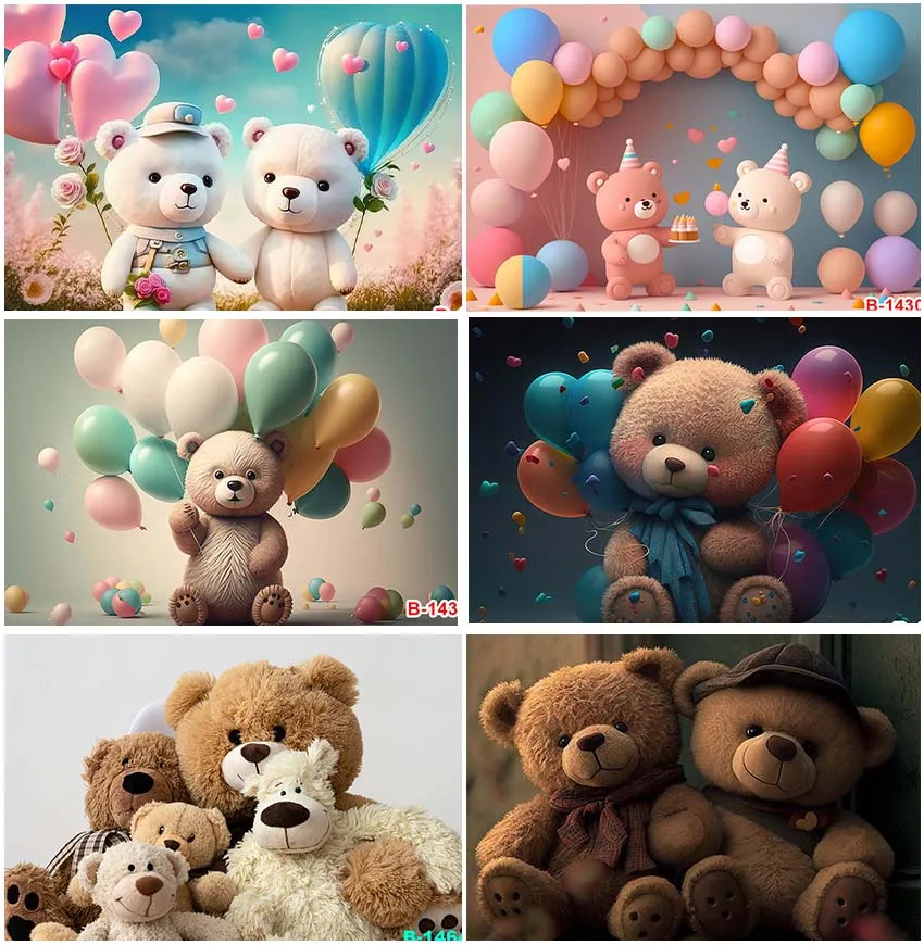 

Teddy Bear Balloons Cute Birthday Party Decor Backdrops Cake Smash Wedding Baby Kids Portrait Newborn Background Photocall Props