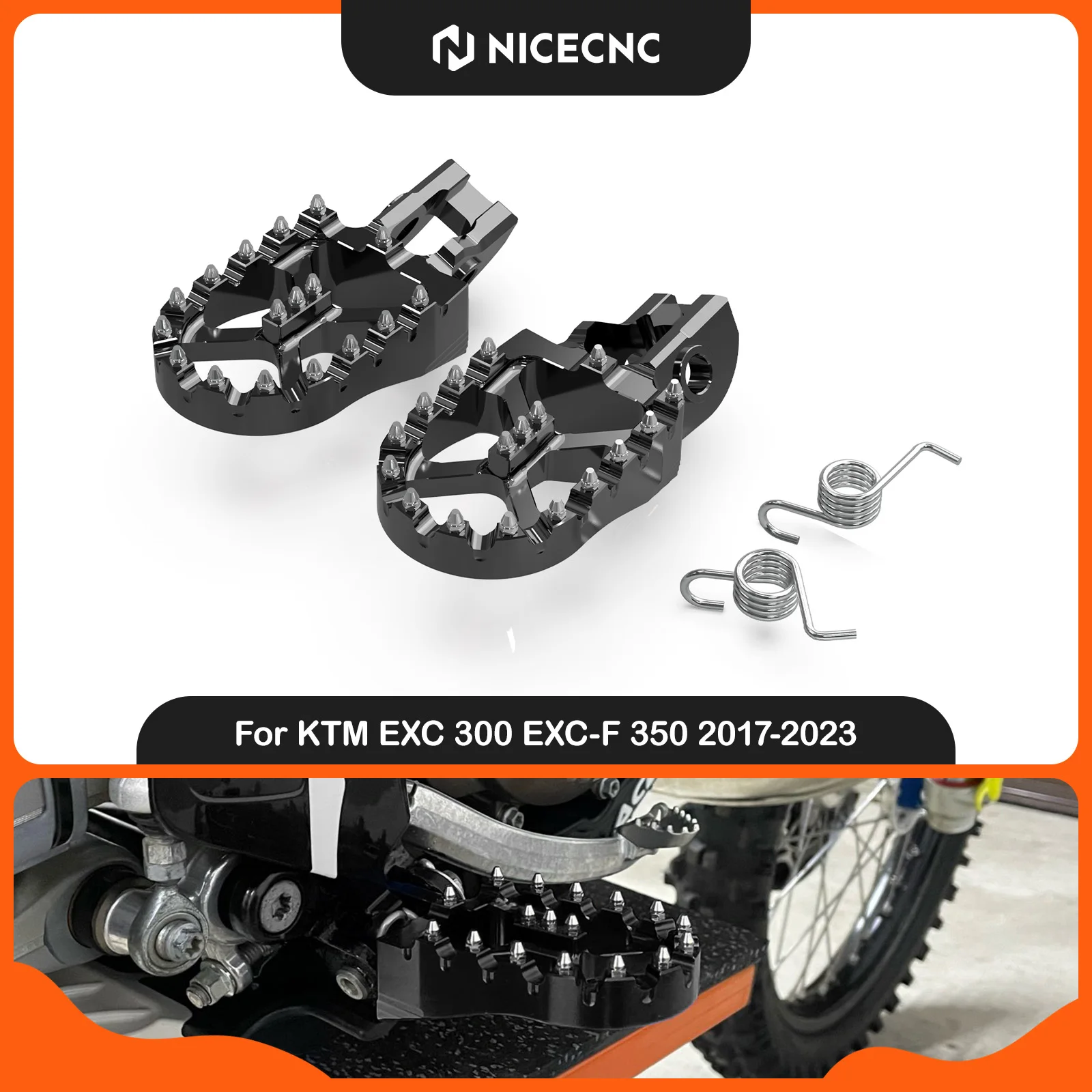 NICECNC For KTM EXC 300 EXCF 350 2017-2023 57mm Foot Pegs FootRest Footpegs Rests For Husqvarna TE 300 250 FE 350 FE 450 FE 501