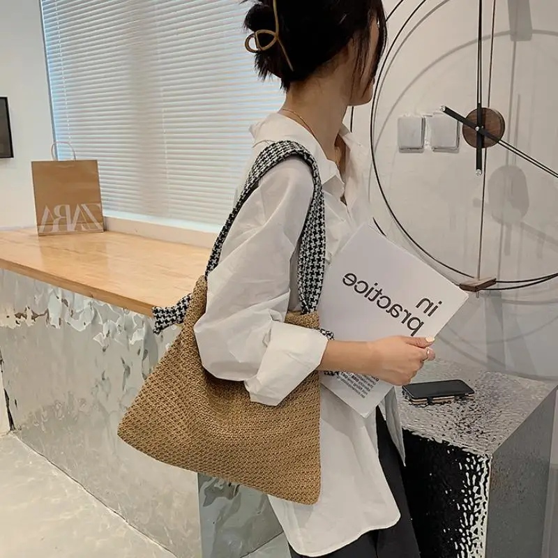 

Summer Beach Straw Bags Fashion Rattan Women Shoulder Bags Wikcer Woven Female Handbags Large Capacity Casual Tote Purses