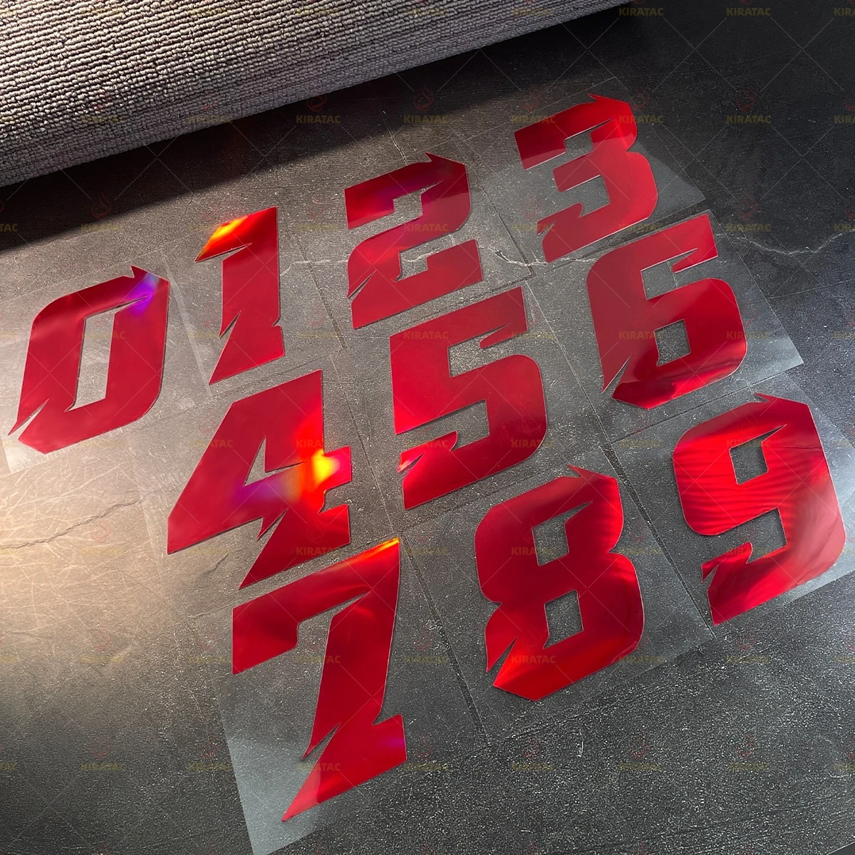 2 szt. Czerwone laserowe naklejki z numerami 0-9 na motocykl, wodoodporne, na owiewkę motocyklową, kask, karoserię samochodu, skutery, uniwersalne naklejki winylowe