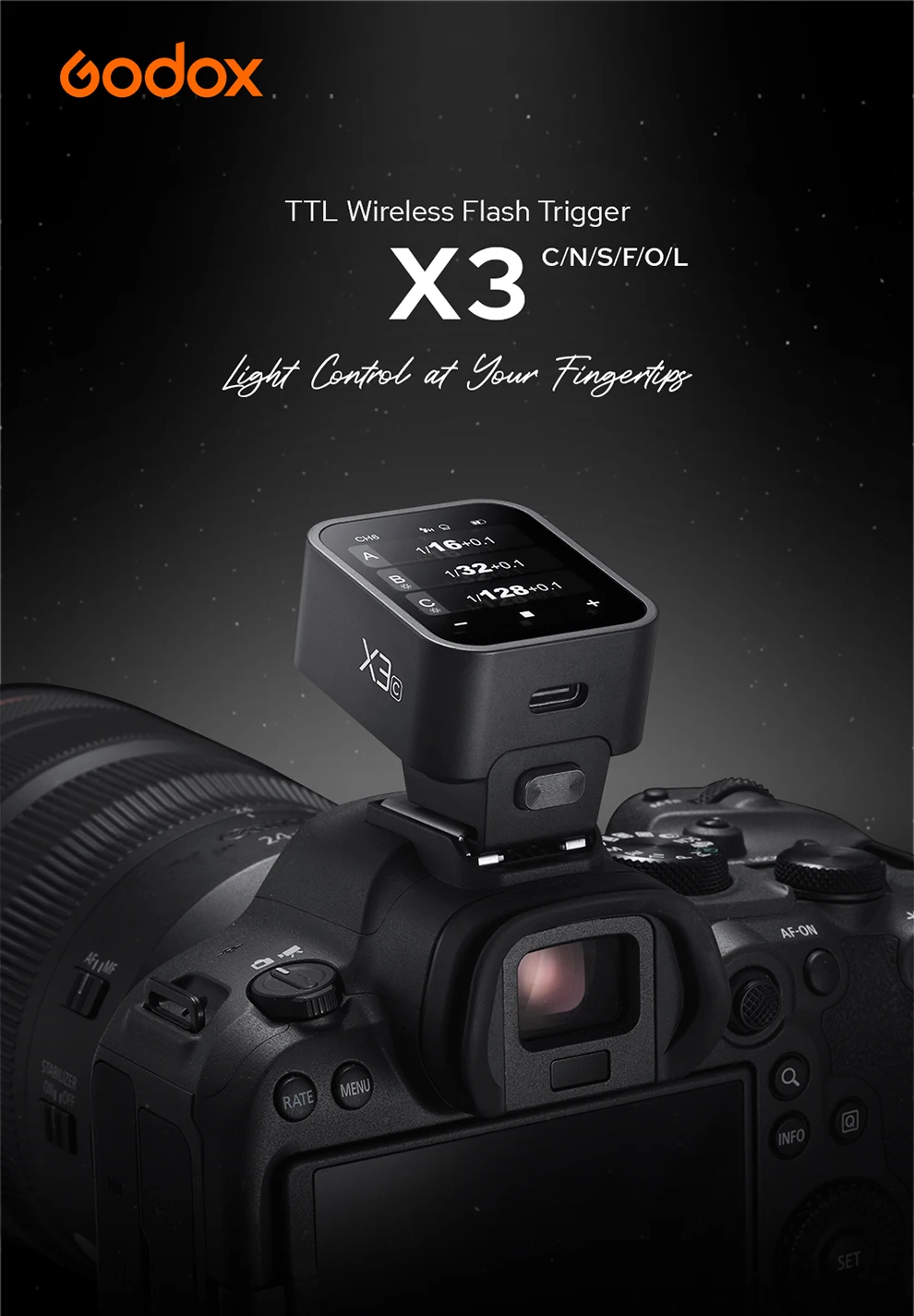 Godox X3 TTL HSS 2.4G Gatilho de flash sem fio OLED Transmissor de