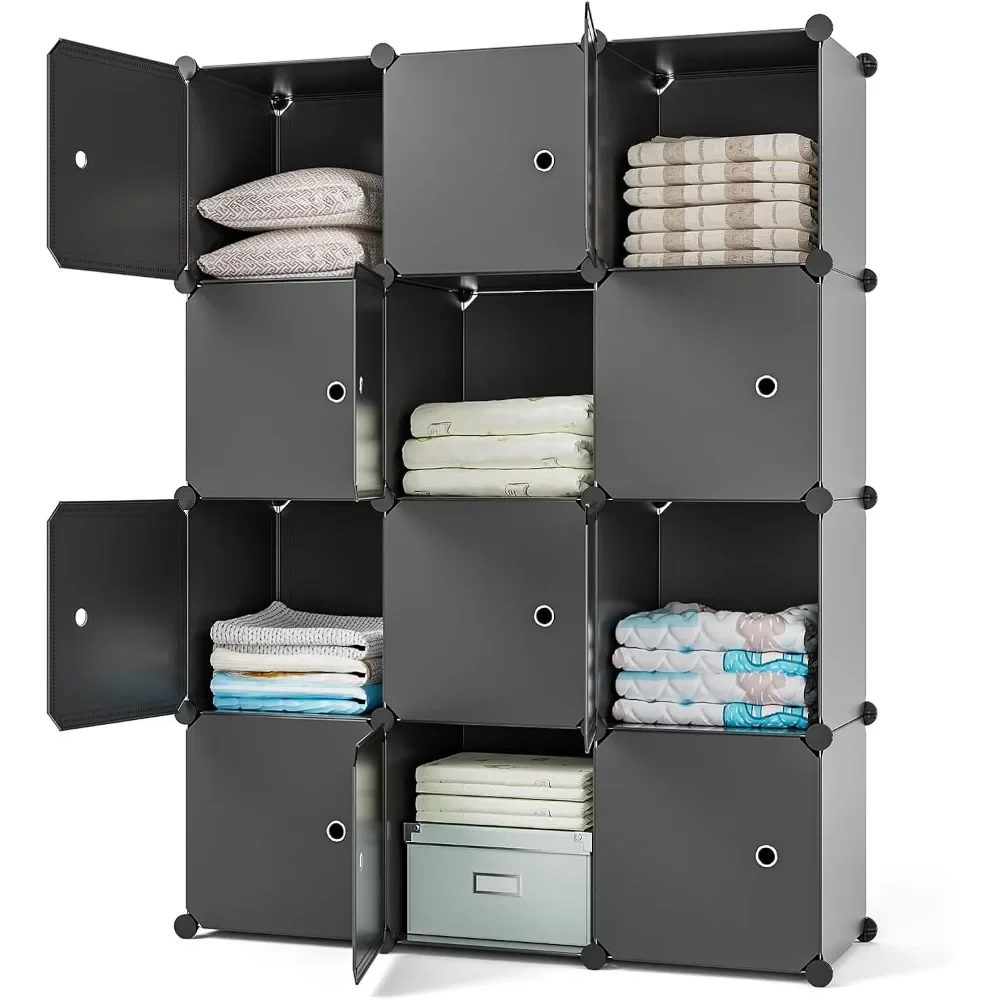 12-Cube Storage with Doors, Portable Closet Storage System, Clothes Organizer Storage Shelf for Bedroom