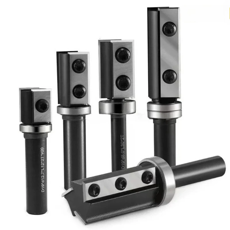 8mm 12mm 1/2" Insert Solid Carbide Flush Trim Bit with H 30mm or 50mm Replaceable Knifves for Wood Flush Trim Router Bits