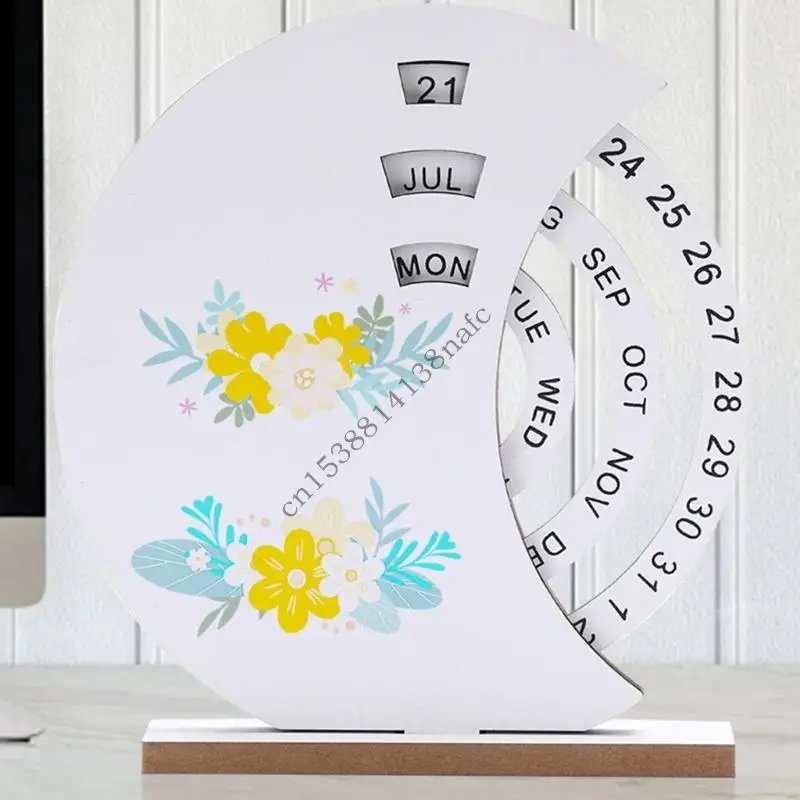 594F 天然木製手動回転年次カレンダーデスクトップ装飾創造的な伝統的なデザインホームオフィス装飾用