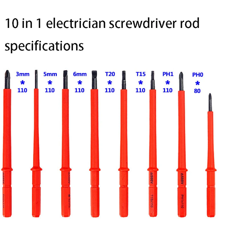 10Pcs Interchangeable Blade Insulated Screwdriver Set High Hardness Magnetic Cross Word Shaped Plum Blossom Screwdriver Tool