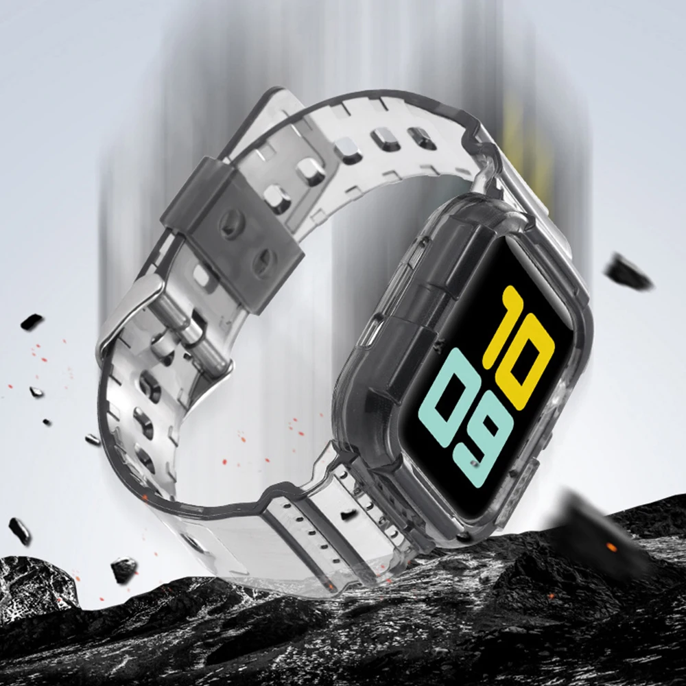 Silikonowa przezroczysta pasek do zegarka Apple Watch 44mm 42mm 40mm 38mm Case przezroczysty zespoły sportowe wymiana obudowy pasek do iWatch SE 6/5/4