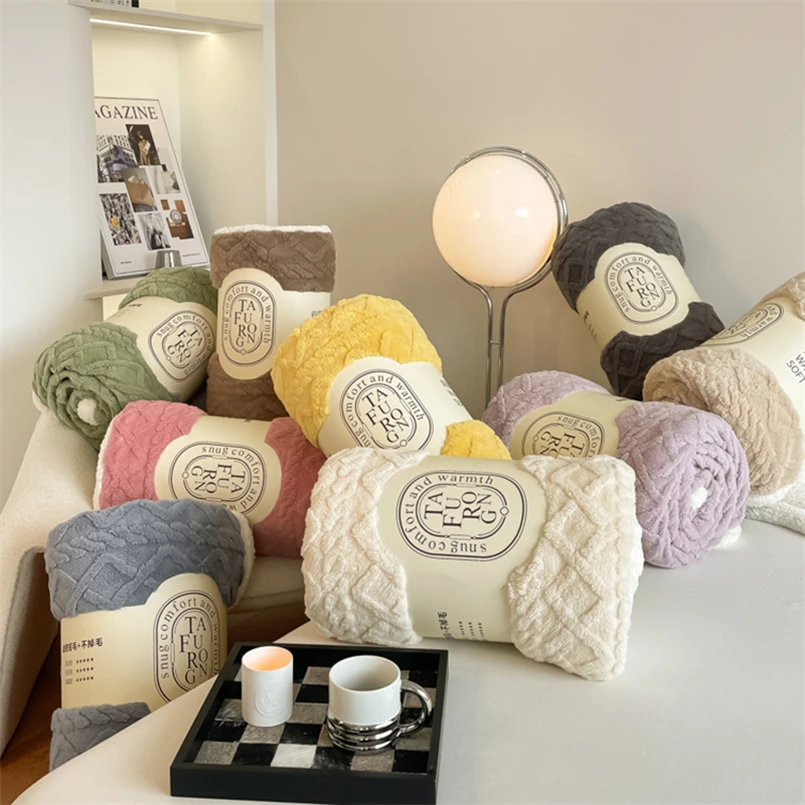 Modern Simple Solid Color Jacquard Lamb Fleece Blanket Winter Thickened Warm Nap Blanket Liu Luan Skin-friendly Sofa Blanket