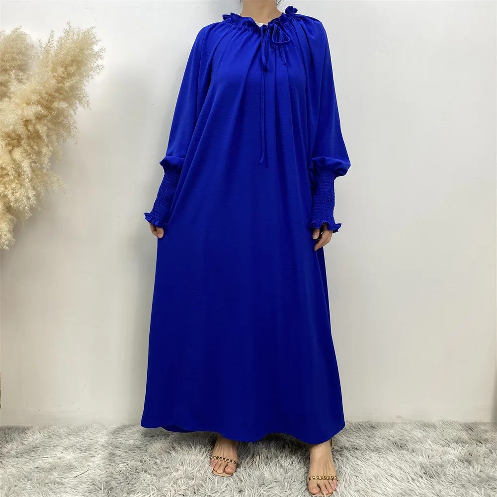 

Middle East Turkish Abaya for Women Ruffles Lace Up Plain Maxi Dress Ramadan Eid Islamic Clothing Dubai Abaya Arabic Robe Kaftan