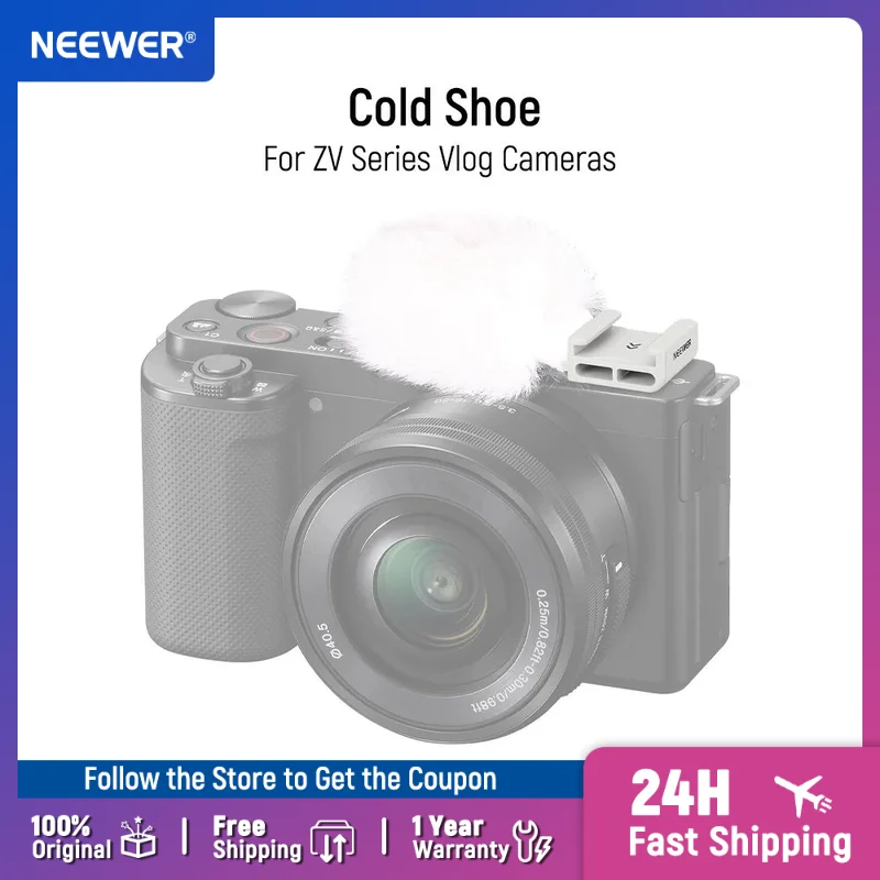 

Neewer Cold Shoe Wind Muff for ZV Series Vlog Cameras, Microphone Furry Windscreen with Cold Shoe Mount Adapter