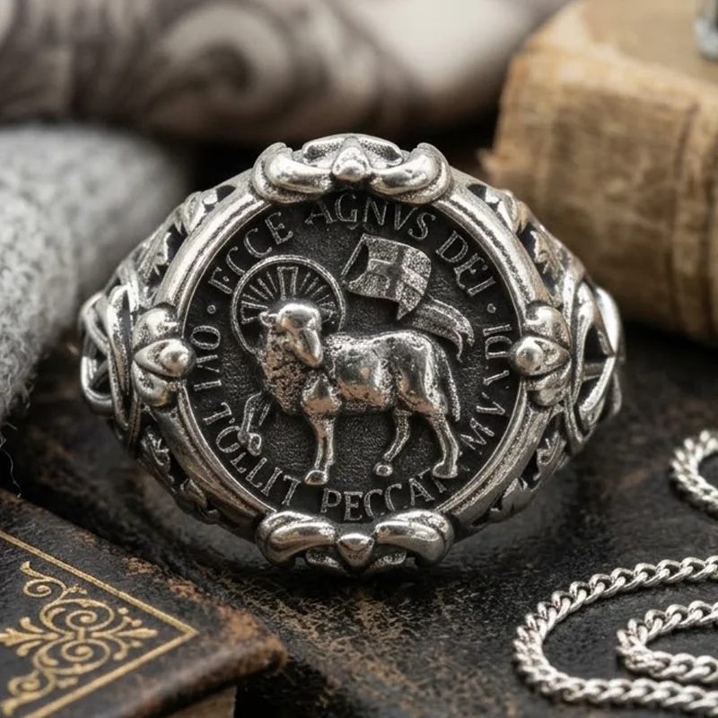 Buy 3 Get 1 Free Highly Recommend 10.9g Stainless Steel Lamb of God Agnus Dei Christian Rings Many Sizes SheCrown