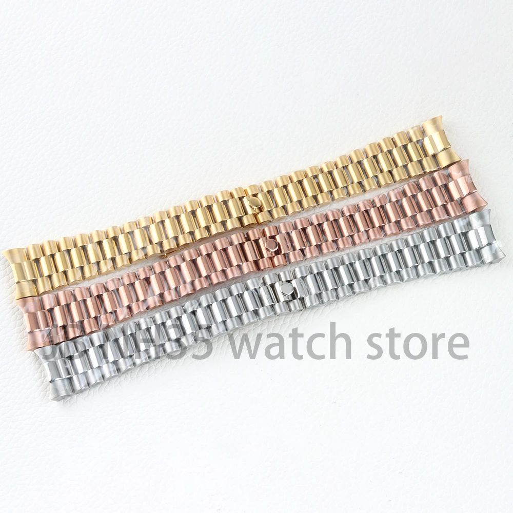 

20mm Width Presidential Watchband Solid 316L Stainless Steel Bracelet Silver/Rose Gold/Gold Strap Folding Buckle Watch Band