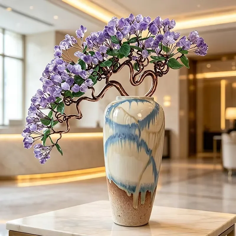 Handmade Natural Amethyst Crystal Money Tree Gemstone Bonsai Home Office Desktop Decoration Lucky Feng Shui Gift for