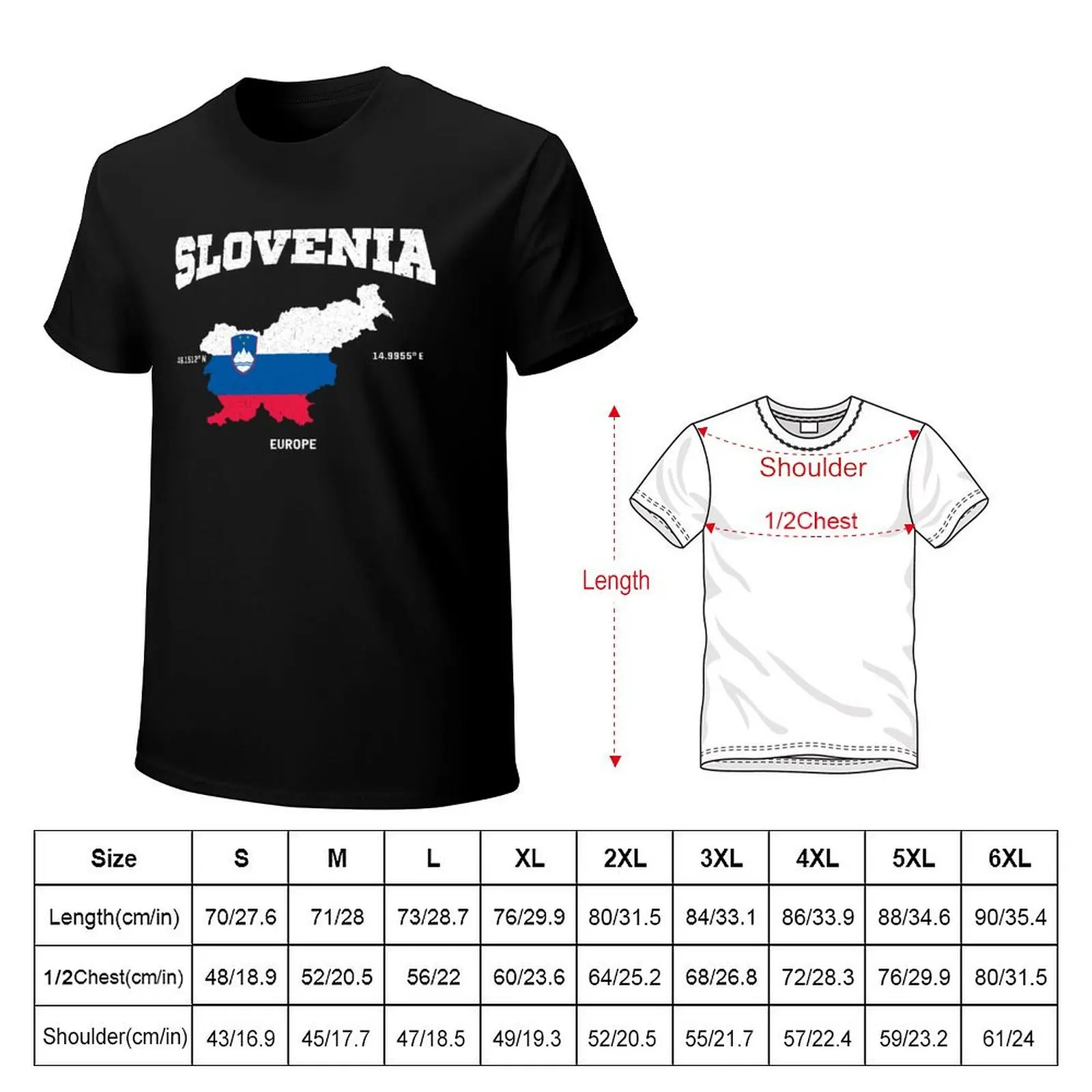 Slovenia flag map, Slovenia coordinates, Slovenia Localisation T-Shirt Holiday Simple Tee Shirt