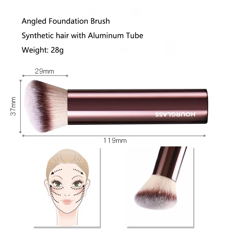 Brocha para base de maquillaje en ángulo, 1 piezas, mango de Metal, tubo de aluminio, reloj de arena, cosmética de alta calidad
