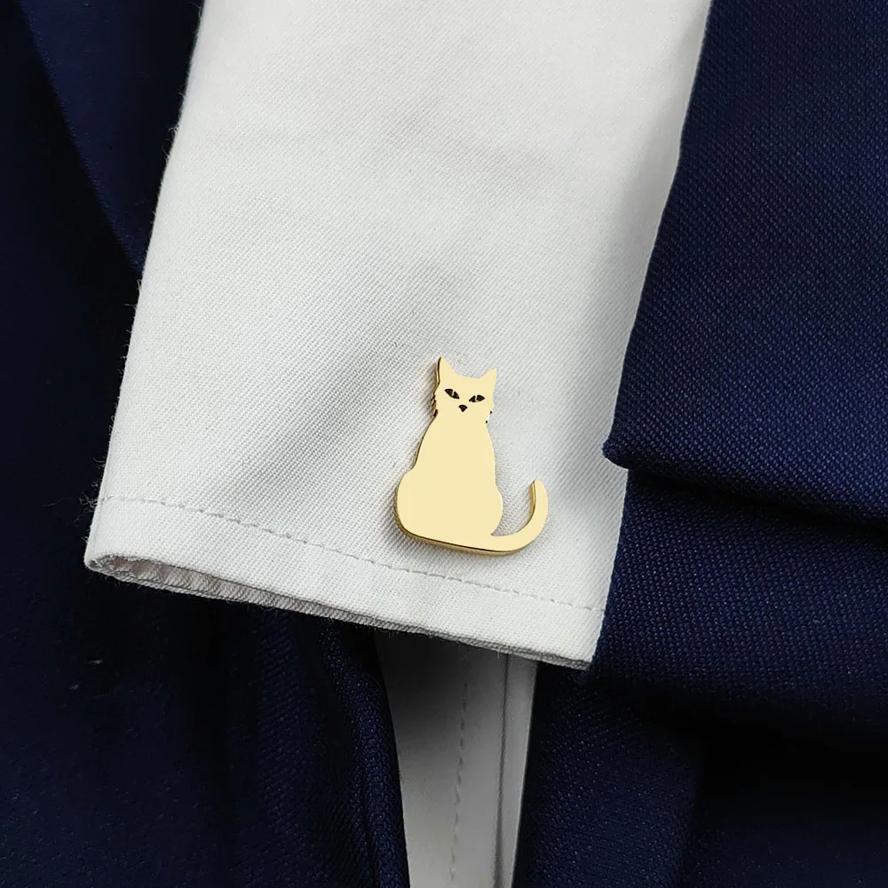 316L Stainless Steel Plated 18K Gold Sitting Cat Cufflinks Animal Nature Suit Business Men Metal Jewelry Gift