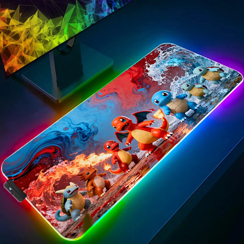 

Backlight Mouse pads RGB Computer carpet Laptop LED Keyboard Pad Pc Anime P-Pokemons Charizard Mousepad Gaming Office Desk Mat