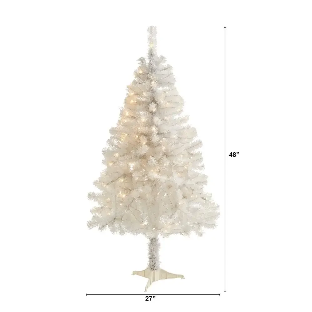 4' Pre-lit White Artificial Christmas Tree 100 Clear LED Lights Indoor Winter Decor Metal Stand Standout Focal Point Ideal