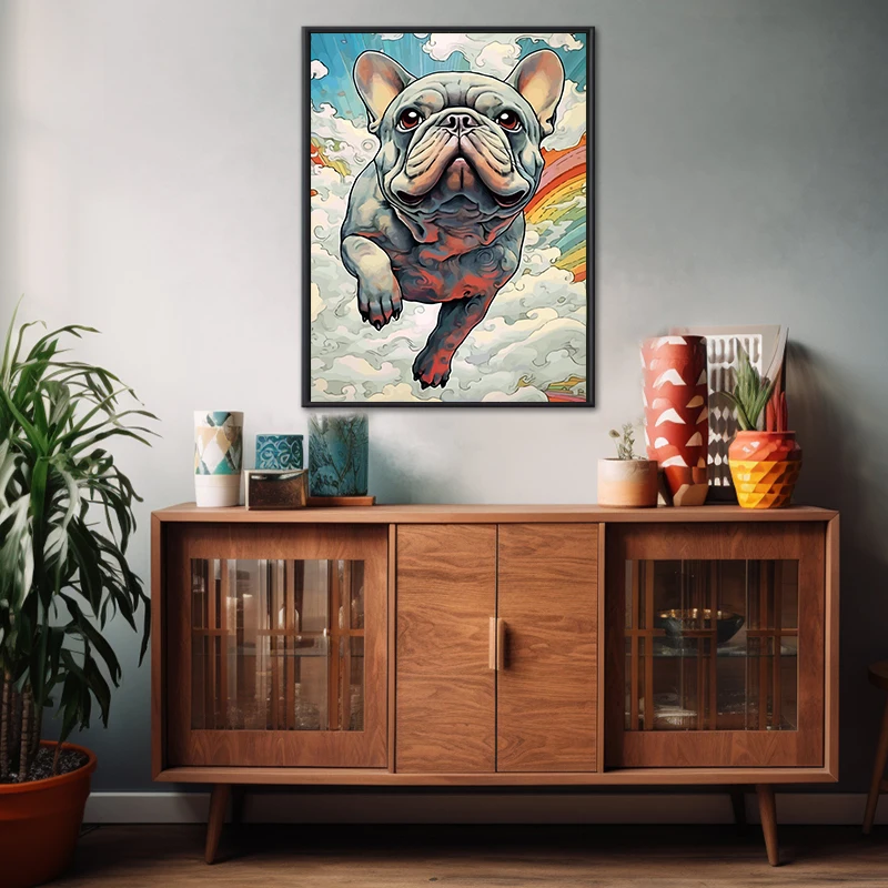 The French Bulldogs Vintage Poster Canvas Prints Ukiyoe Bulldogs Wall Art Decor Aesthetic Prints Dog Home Room Wall Decoration