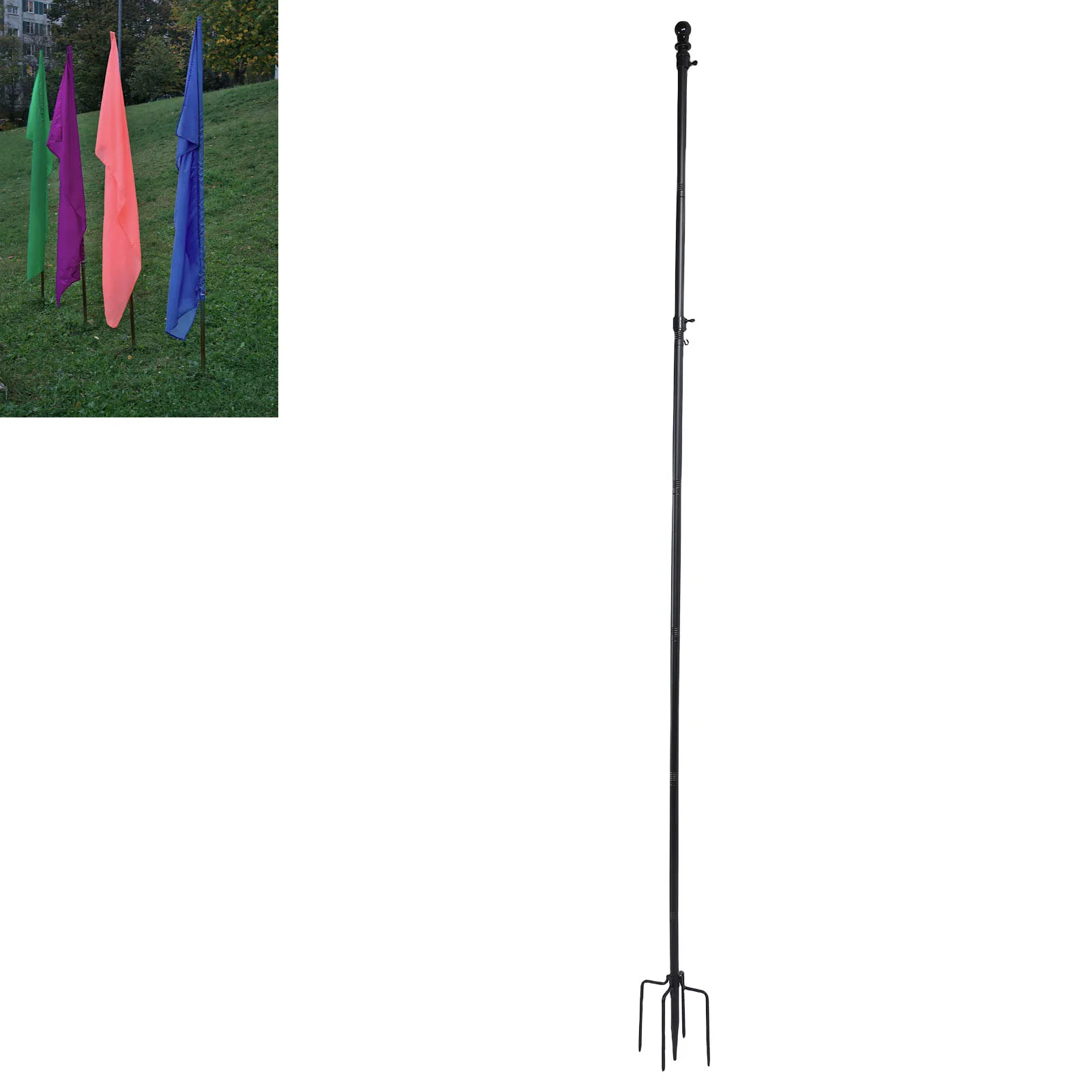 Ground Flag Pole 10 FT Thickened Stainless Steel Outdoor Flagpole With 5 Prong Base For Garden Yard
