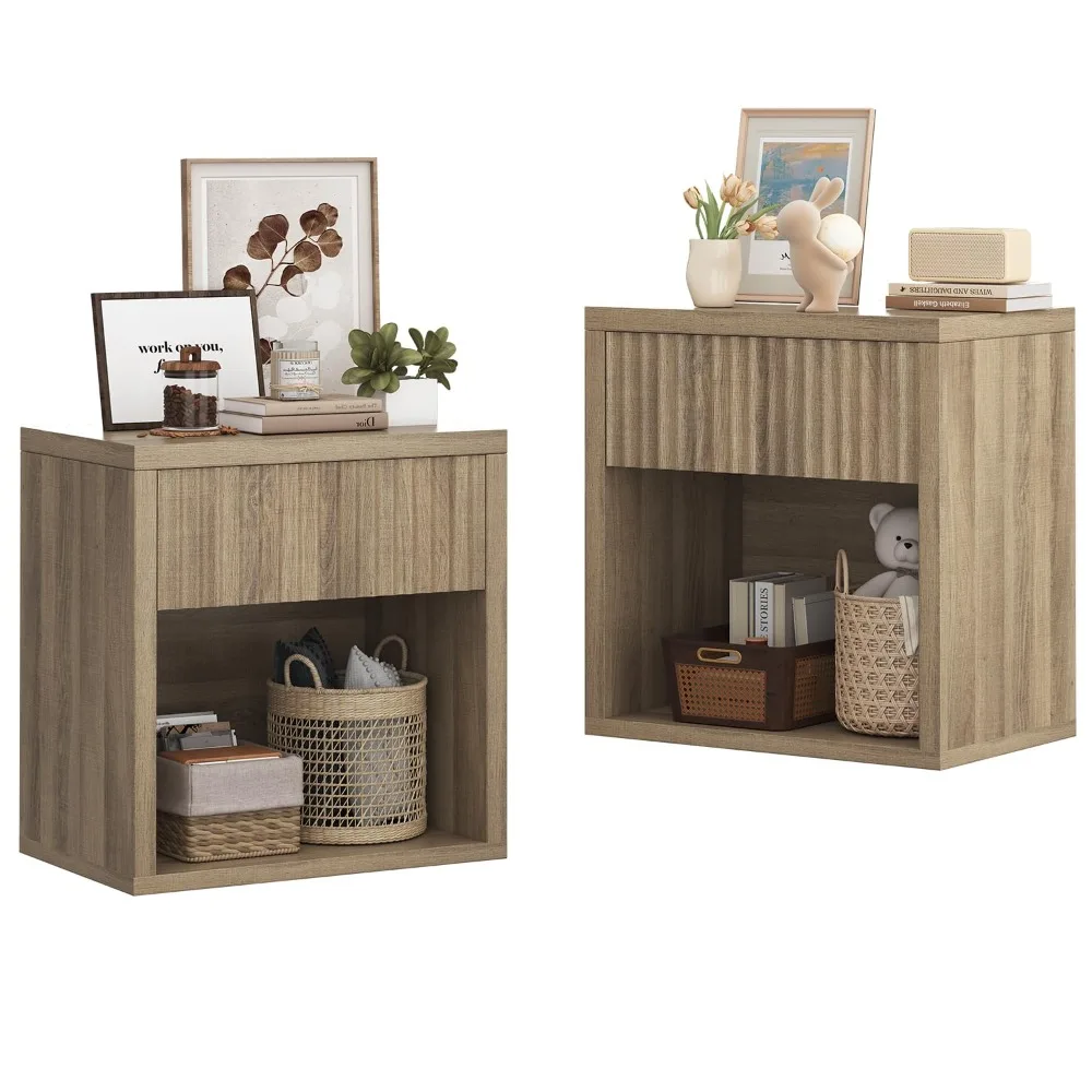 

Fluted Nightstand Set of 2, 22.8" Wide Nightstands with Drawer Storage Large Wood Bedside Table Night Stands, Customized