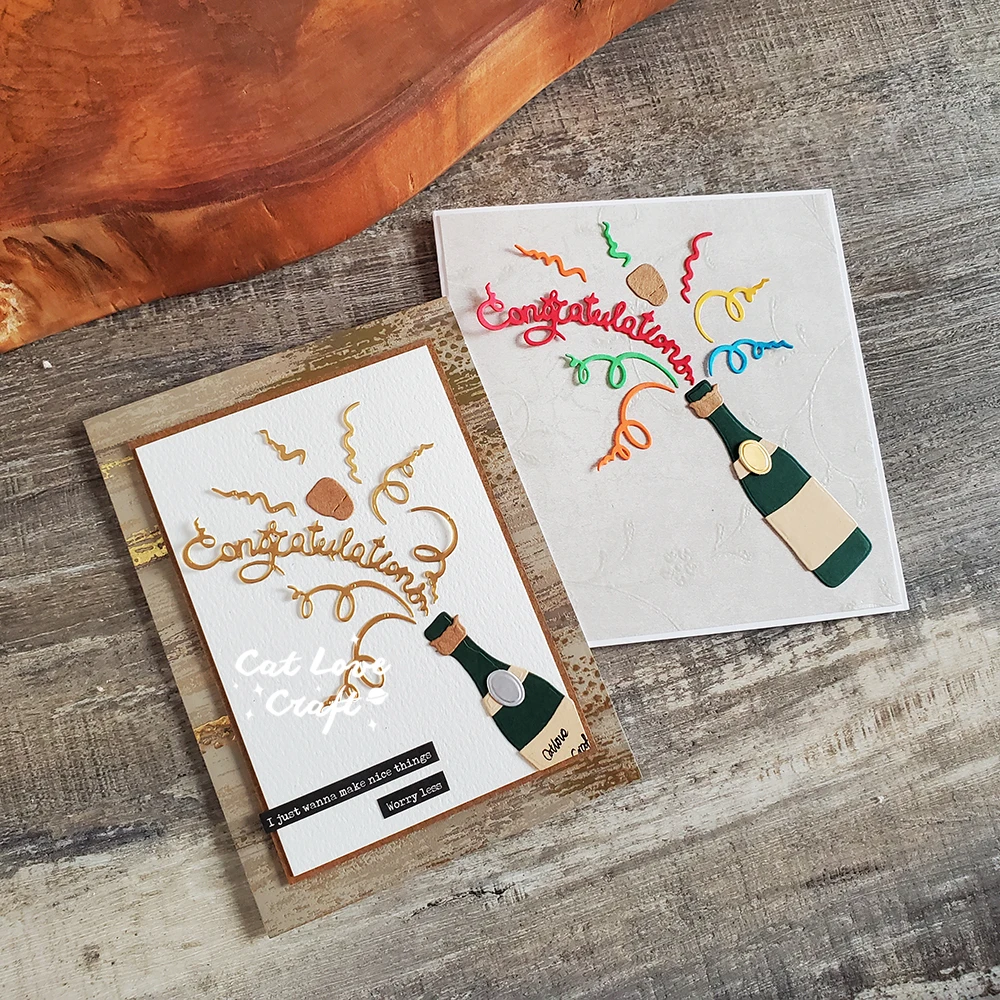 Congratulations Word Wine Celebration Metal Cutting Dies Scrapbooking Stencil Die Cuts Card Making DIY Craft Embossing New Dies