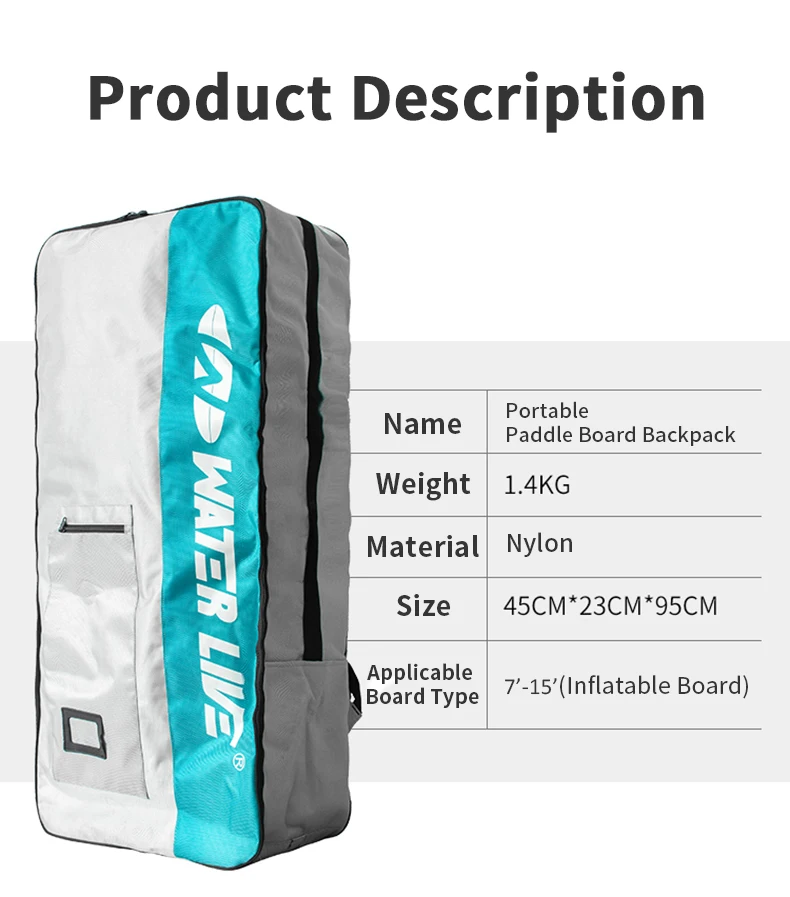 WATERLIVE Portable Surfboard Storage Backpack 1.4kg Big-Capacity 7-15 Inches Inflatable Board Nylon Knapsack Aquatic Accessories