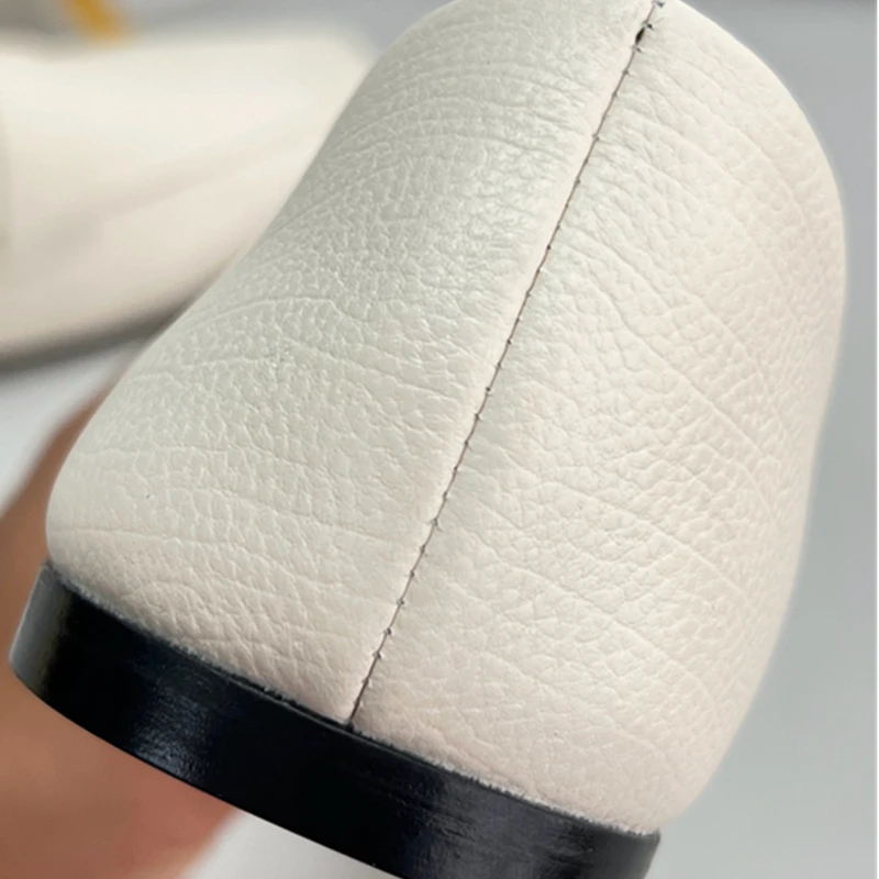 Maxdutti Nordic Minimalist Solid Color Cowhide Leather Loafers French Retro Square Head Commuting Casual Leather Flat Shoes Wome