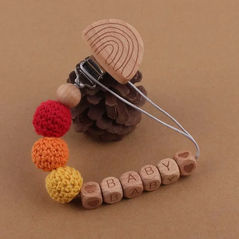 Kissteether-赤ちゃん用木製おしゃぶりクリップ,スタークラウン,BPAフリー,乳首ホルダー,チェーン,新生児,歯が生えるおもちゃ,かぎ針編み