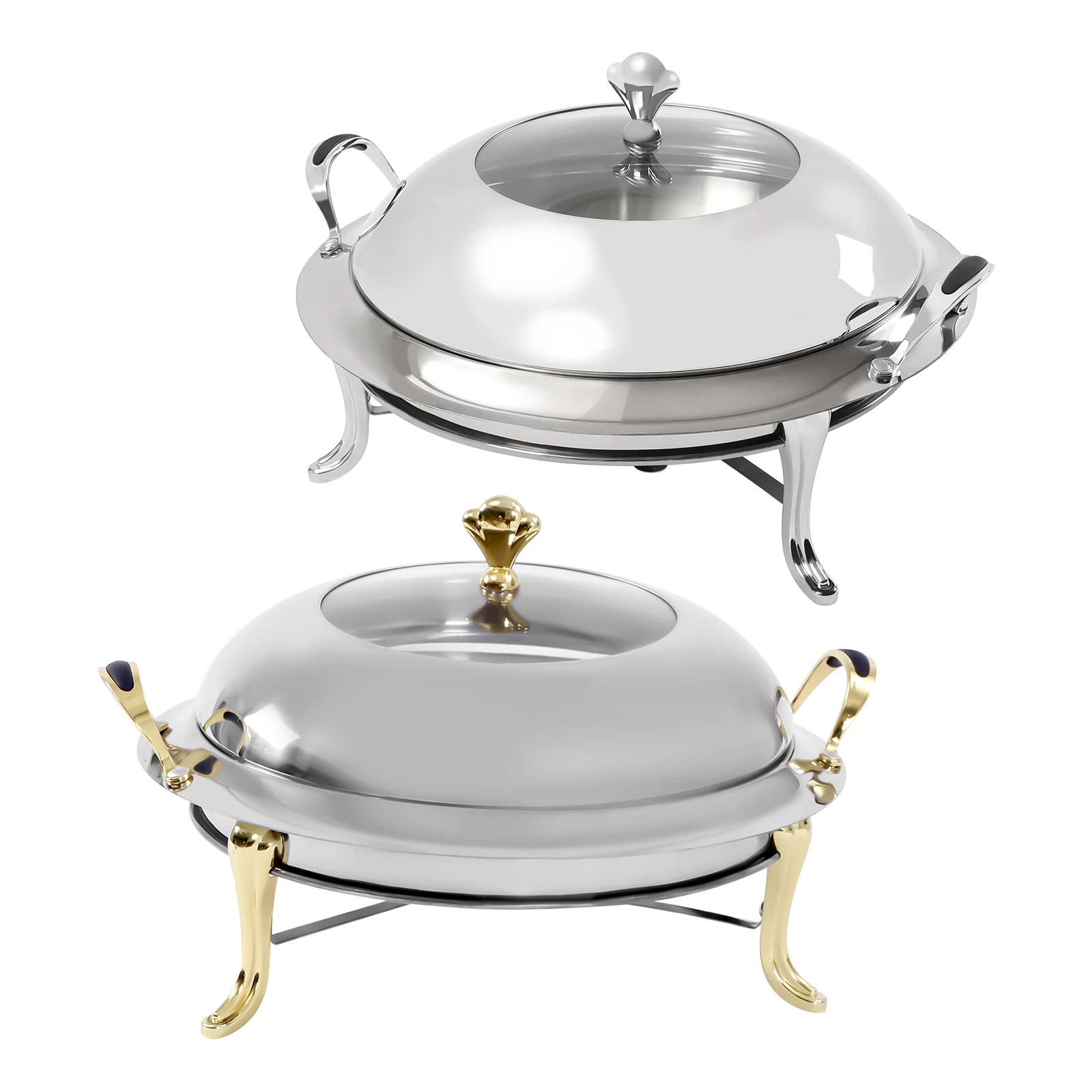 

Stainless Steel Chafing Dish Buffet Warmer 3L Capacity Buffet Food Warmer Gold/Silver Finish with Lid & Holder