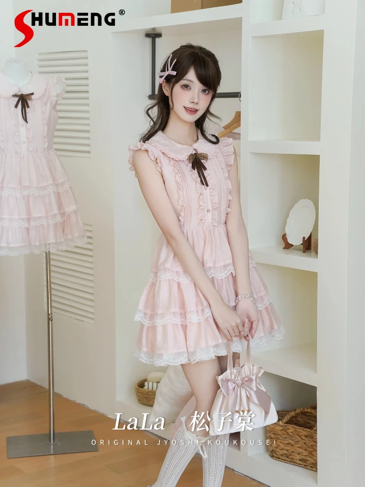 

Милое розовое платье Лолиты для японских милых девочек, новинка 2025, женское тонкое элегантное мини-платье без рукавов с высокой талией, повседневное платье на день рождения