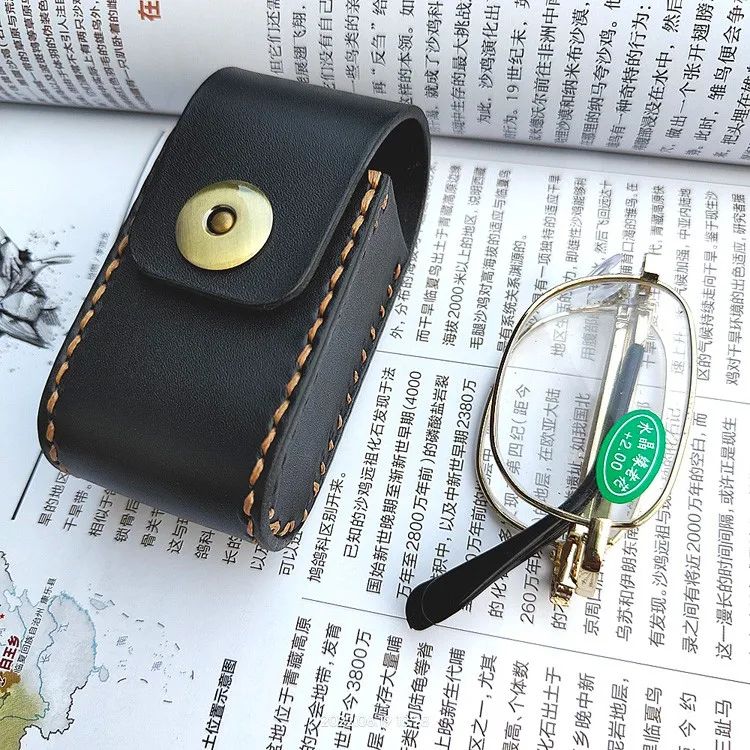Blongk Leather Folding Glasses Box Belt Pack Cowhide Hand-made Foldable Glasses Case Small Waist Bag Men Women PD-ZD