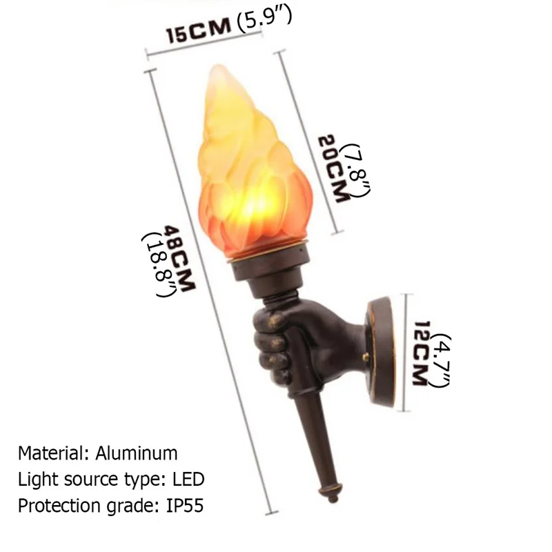 BERTH Outdoor Wall Sconces Lamp Classical Torch Light Creative LED Waterproof for Home Decorative