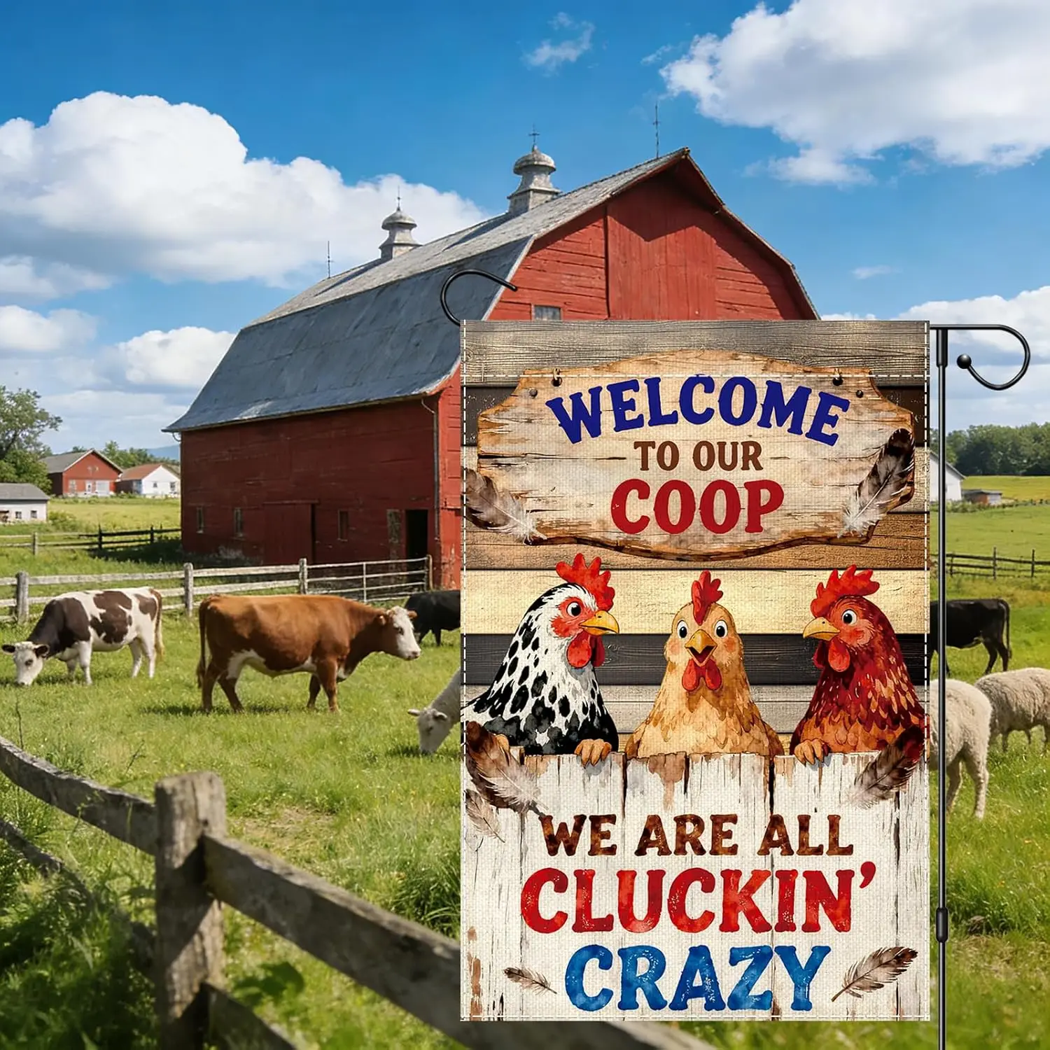 Welcome To Our Coop Garden Flag 12x18 Inch Double Sided, Funny Chicken Garden Flags for Outside, Rooster Small Burlap Flags  AAS