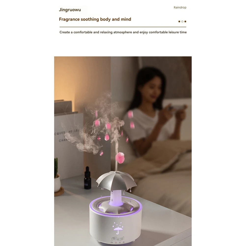Umidificatore A62K-Goccia di pioggia per camera da letto Umidificatori d'aria per ambienti di grandi dimensioni e diffusore per aromaterapia Umidificatore silenzioso con luce