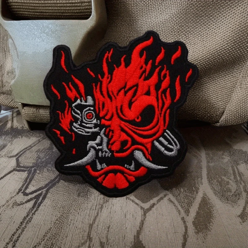 Red Devil Head Embroidery Patch Motorcycle Club Jacket Tank Top Embroidery Cloth Patch Hook and Loop Armband